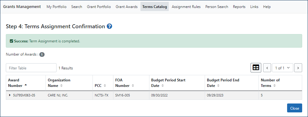 SAMHSA Terms and Conditions Assignment Confirmation
