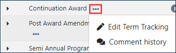View Term Tracking Details Action menu