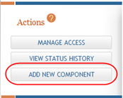 The Actions panel is shown with the Add New Component button highlighted