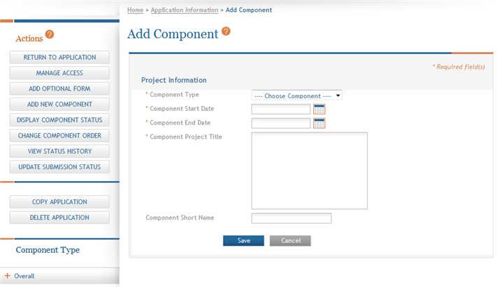 Add Component Screen