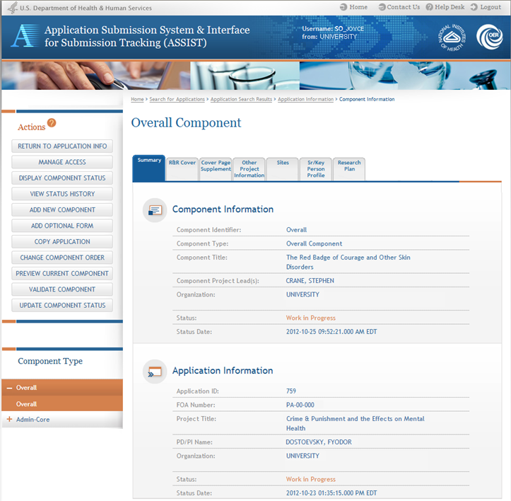 Overall Component page showing the Overall component summary