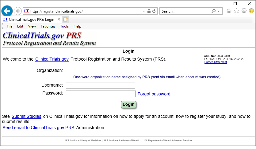 screenshot of the PRS logon page