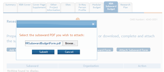 pop-up box for browsing, selecting, and submitting file from your local device