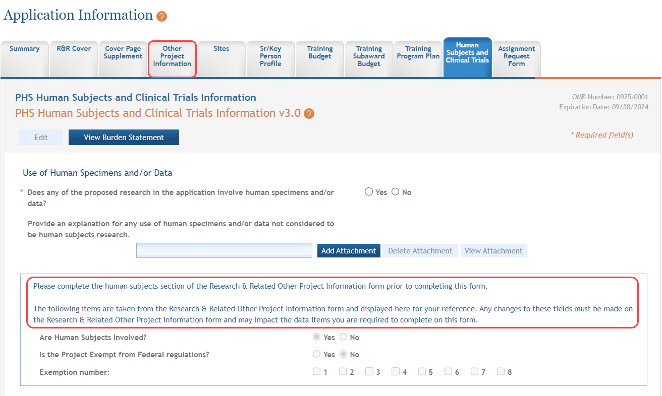 Reminder to complete R&R Other Project form first