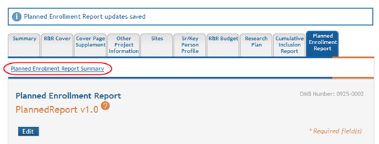 The link for the Planned Enrollment Report Summary