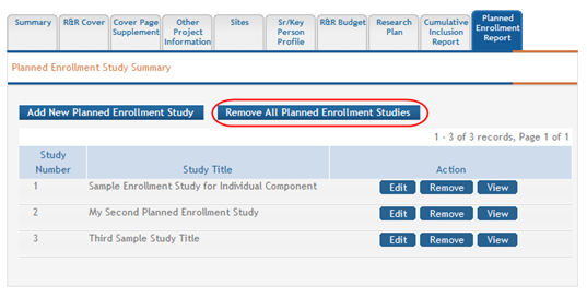 Button for removing all studies
