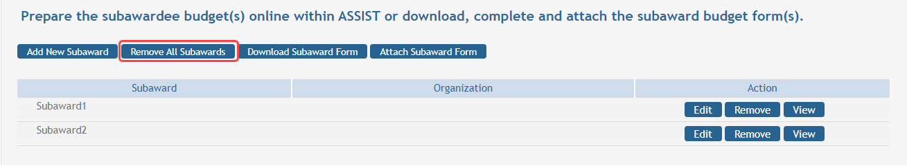 Button for Remove All Subawards