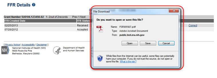File Download popup