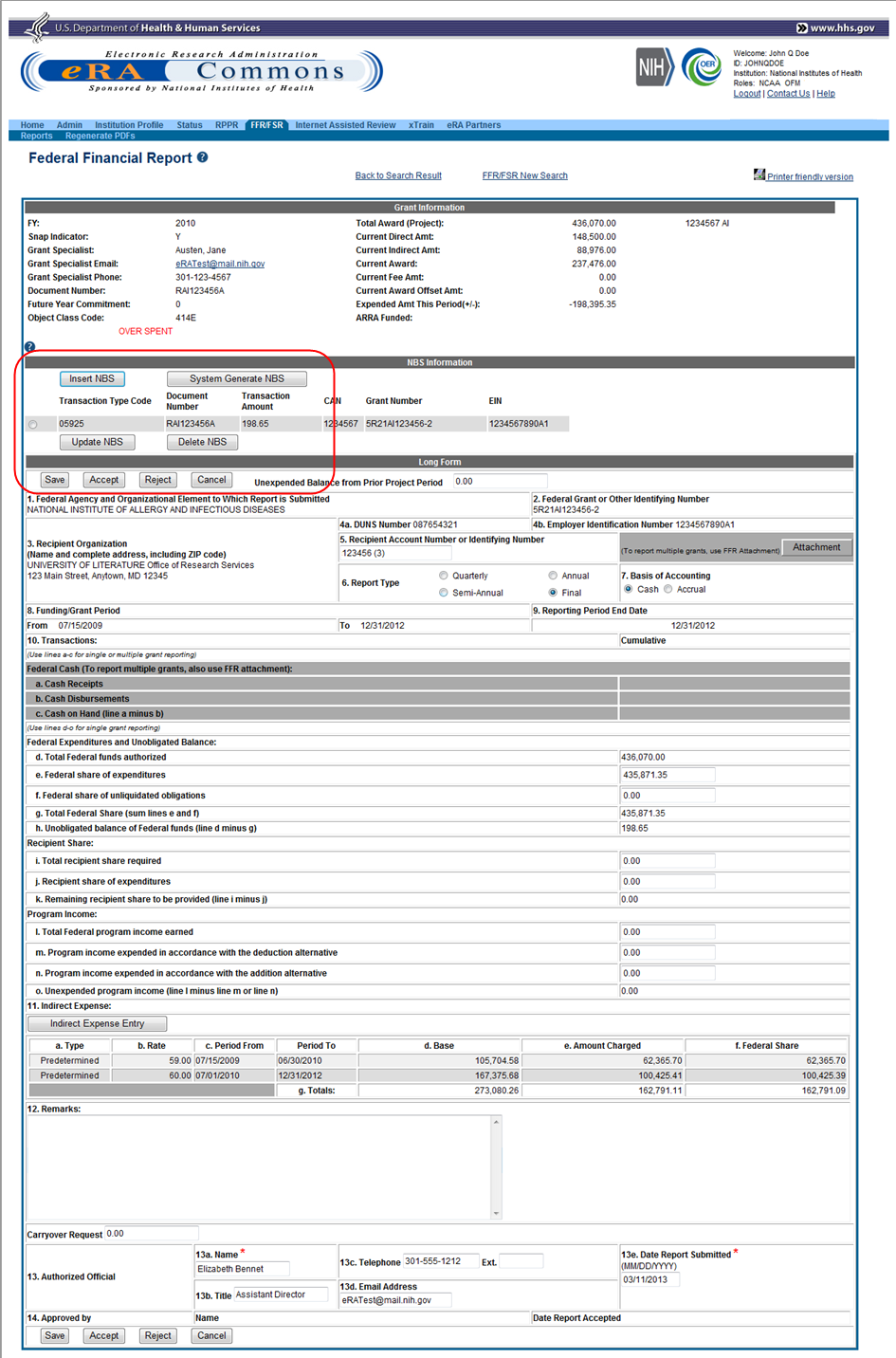 Sample FFR form. 