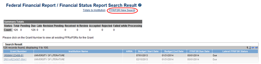 Portion of search result screen highlighting the link for a new search