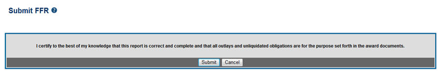 Submit FFR screen showing certification statement