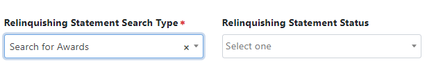Search Type and Status fields on the Relinquishing Statement Search screen in Status