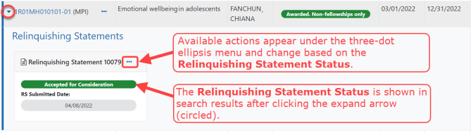 Search results for relinquishing statement showing the status