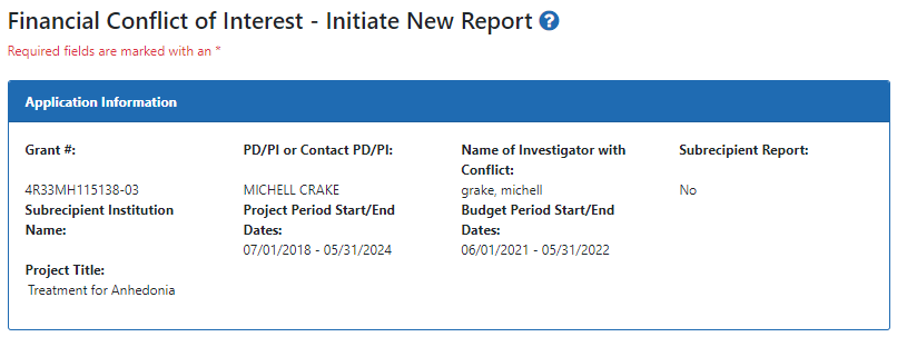 FCOI new report shows grant info