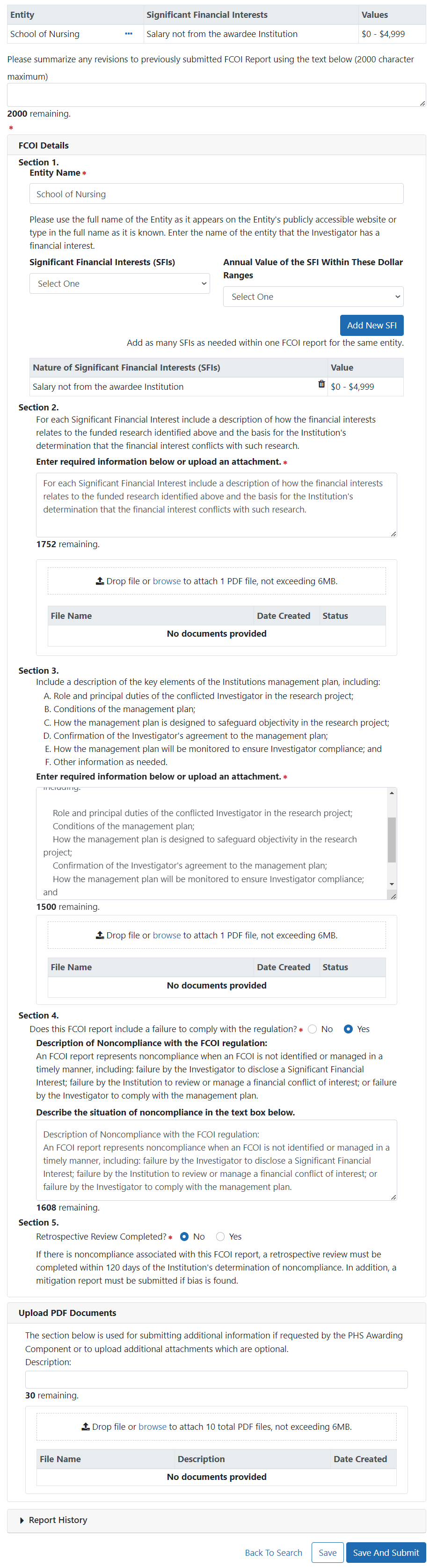 FCOI Details section