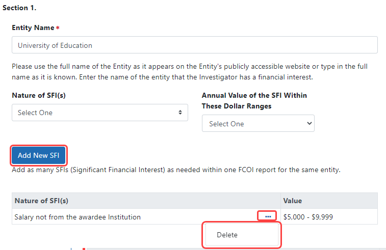 SFI entry fields