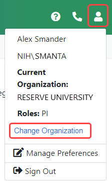 Change Institution link under Person icon