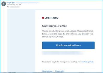 Login.gov Confirm Your Email link sent in an email Login.gov Confirm Your Email link sent in an email