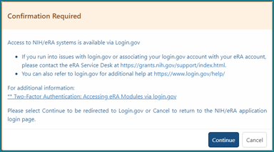 Login.gov Confirmation Popup