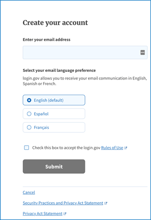 Login.gov Create Your Account Screen Login.gov Create Your Account Screen