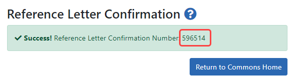 Confirmation number for successful submission of reference letter. 