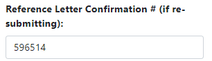 Reference Letter Confirmation Number Field