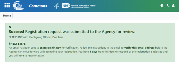 Success message that registration request was submitted. Success message that registration request was submitted.