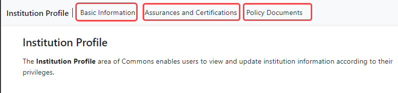 Institutional Profile main navigation