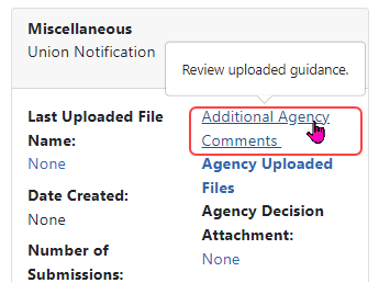 Hover or click Additional Agency Comments to show communications from the agency on this section's request.