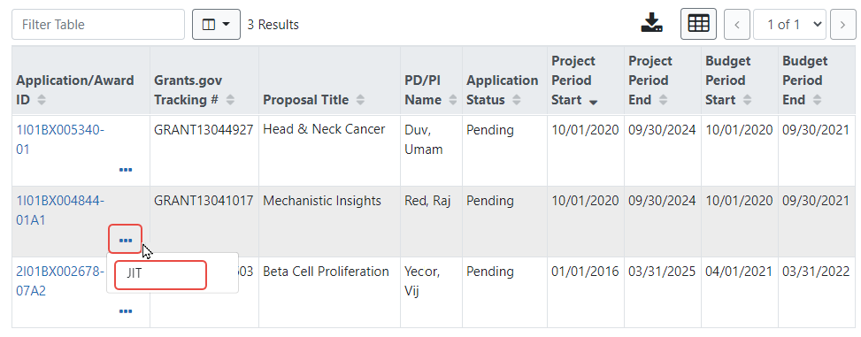 SO Search Results of JIT Eligible Grants