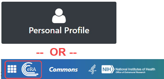 Personal Profile button or Apps menu, from which Personal Profile can be selected.