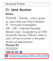 Personal Profile summary showing linked ORCiD