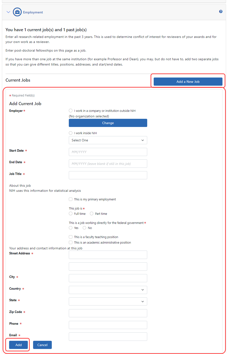 Add Current Job box Add Current Job box
