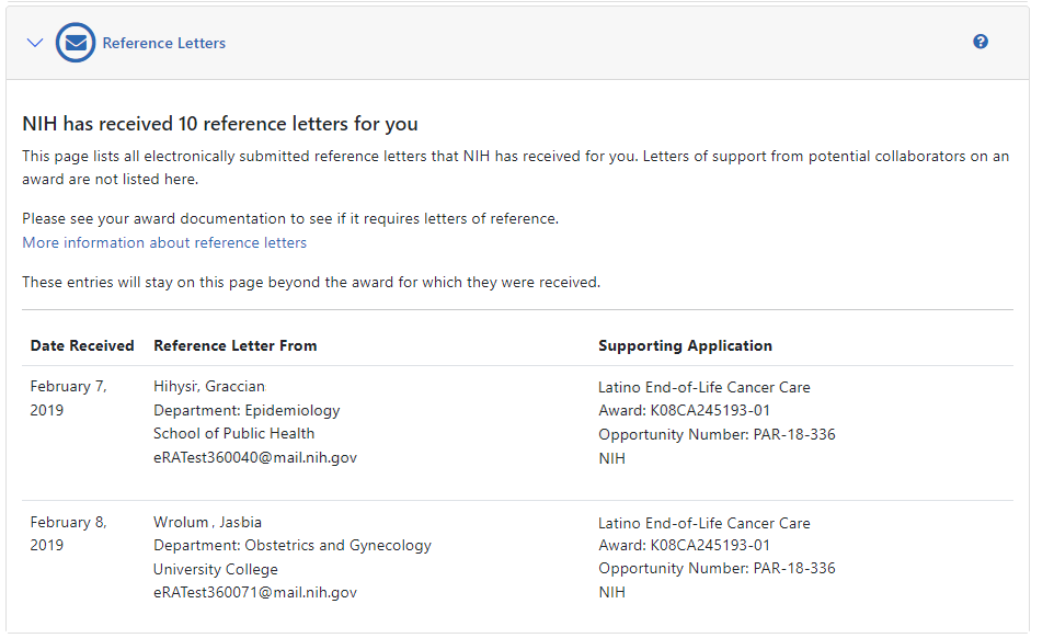 Sample of reference letters