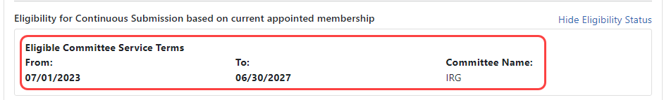 Eligibility info based on current appointed membership is expanded/displayed