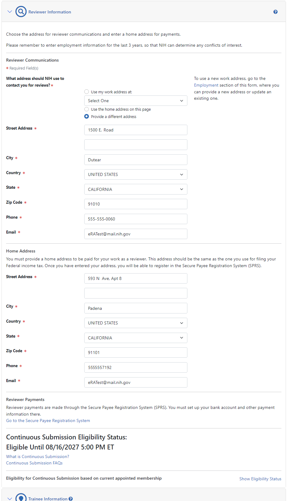 Edit mode of Reviewer Information