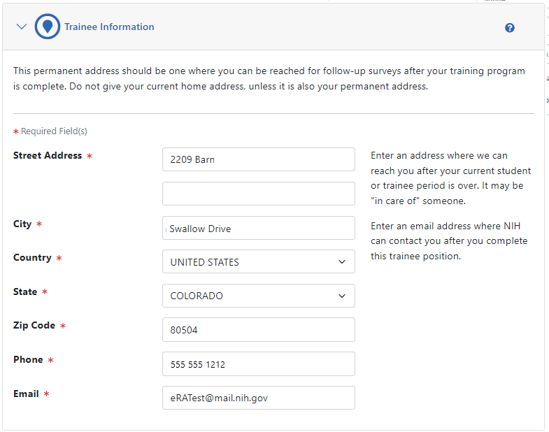 Trainee Information edit mode