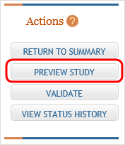 Preview Study button under Actions in left navigation