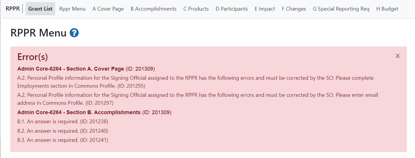 Sample errors for multi component RPPR