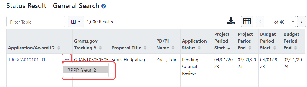Sample RPPR Year 2 and RPPR Year 3 links