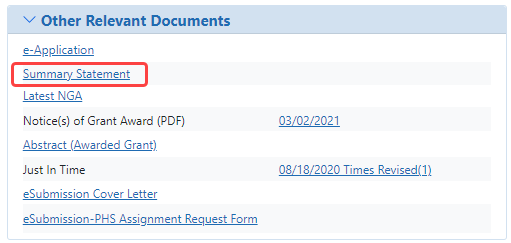 Find Summary Statement in Status Information under Other Relevant Documents