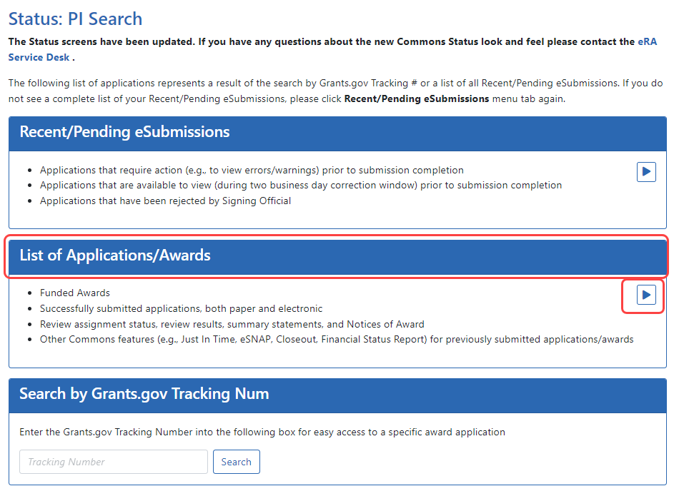 Links for viewing the Status Results