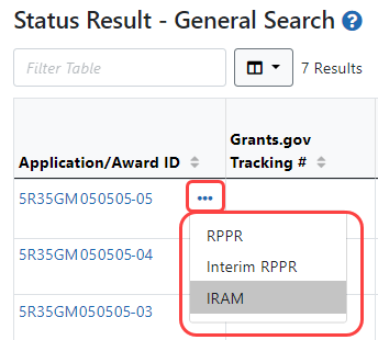 IRAM link in Grouped View on Status screen