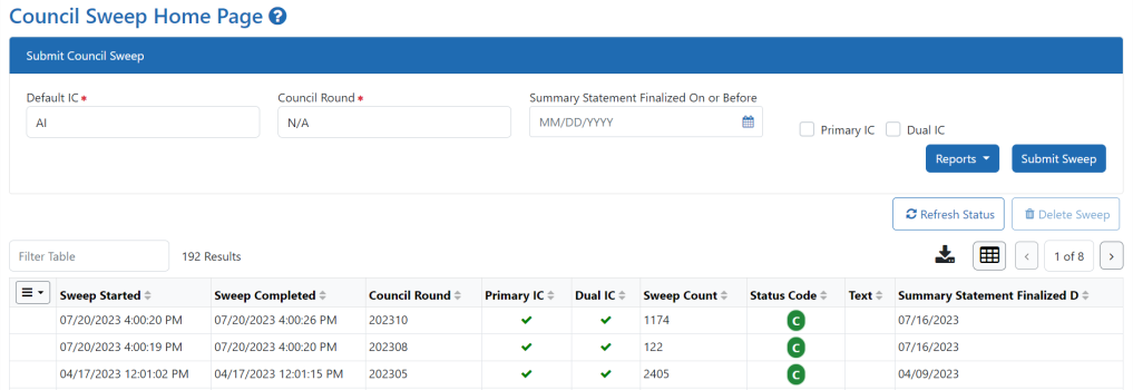 Council Sweep Home Page