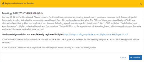 Lobbyist verification screen