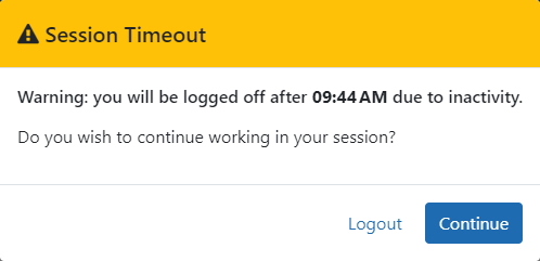 Session Timeout warning screen