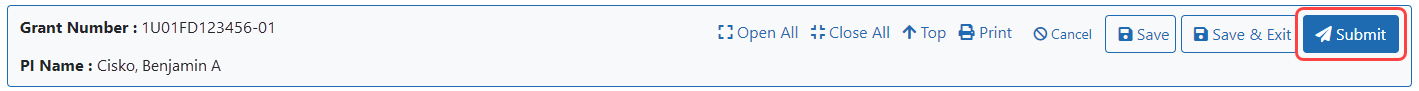 The Submit button on the 'sticky' bar