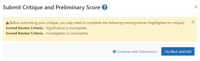 Warning on submit listing incomplete fields