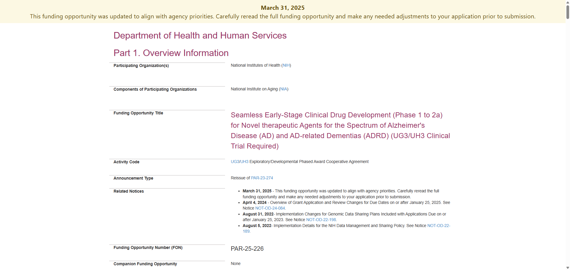 Sample of an NIH NOFO publication