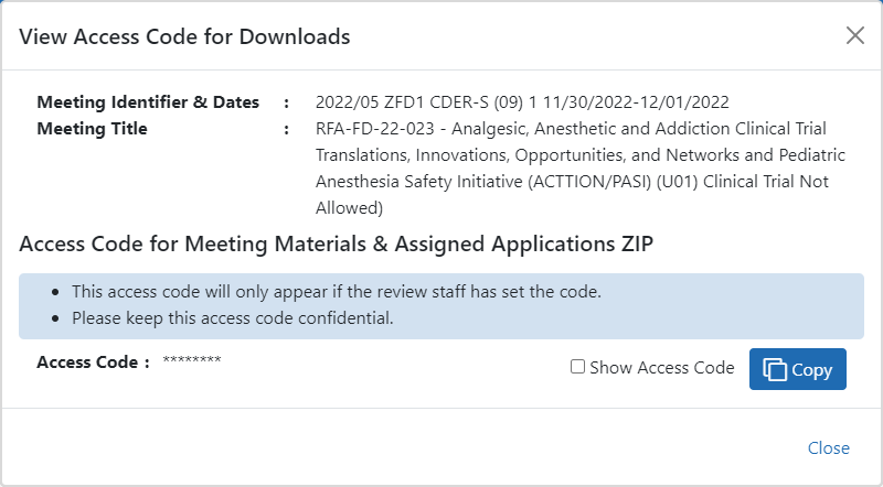 Sample View Password for Meeting Materials